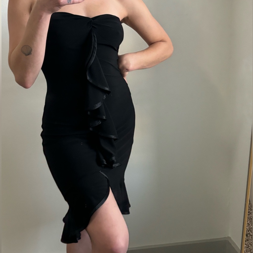 Le Chateau Black strapless Ruffle Dress